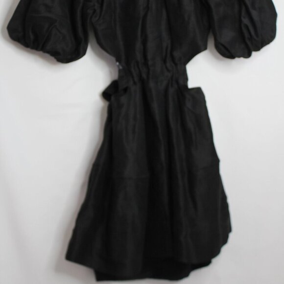 Aje Psychedelia Puff Sleeve Cut Out Mini Dress Tie Back Black Size Medium/8 - Picture 5 of 16